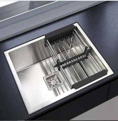 MESSINA 24"×18"×10" 304 HANDMADE sound proof KITCHEN SINK HEAVY-DUTY PREMIUM QUALITY CHROME MATT FINISH (24"×18"×10") SILVER vessel sink DL_0.2A1 Vessel Sink