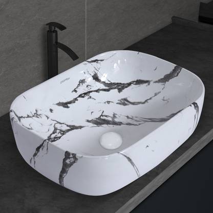 Plantex Ceramic Table Top Wash Basin/ Basin /Washbasin for Bathroom-Marble Finish (ALPHA-NS-112) Table Top Basin