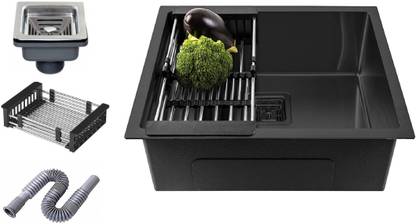 MIGSA HANDMADE KITCHEN SINK 24" X 18" X 10" INCH SINGLE BOWL SOUND-PROOF MATT FINISH HANDMAD SOUND PROOF KITCHEN SINK (24"×18"×10") MATT FINISH BLACK Vessel Sink