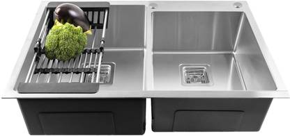 Fossa 45"x20"x10" Inch Double Bowl With Tap Hole SS-304 grade Handmade Kitchen Sink FHS-27 Vessel Sink