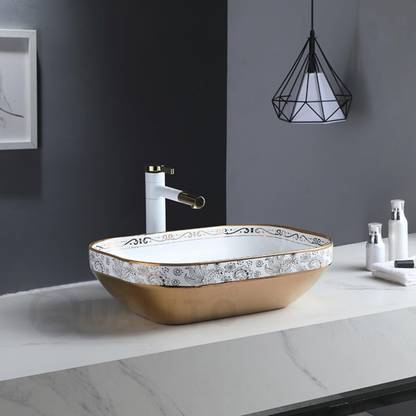 QUALITO Table Top Wash Basin For Bathroom | Over Counter Wash Basin | Ceramic Bathroom Sink (20X14X5.5 Inch) Counter Top