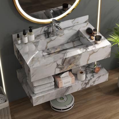 Plantex Rock Slab Floating Vanity with Washbasin for Bathroom/Cabinet with Basin (APS-ED-1157-80x45CM) Wall Hung Basin