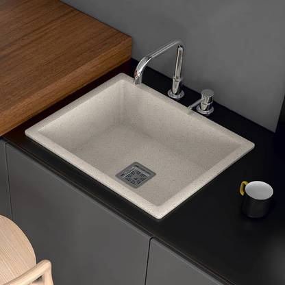 HARDSTONE Quartz Sink - 24 x 18 x 8.5 In, 10mm Thickness - Heavy - Duty Premium Quality Matt Finish Single Bowl Sink with Waste Coupling & PVC Pipe – Smooth Finish Top Mount