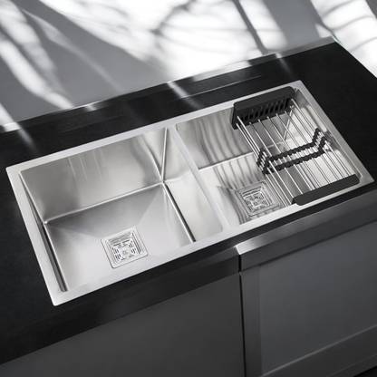 chirag Kitchen Sink 45x20x10 Double Bowl, 45 Inch, SS304, 16-Gauge Stainless Steel Sink CSS4520M Vessel Sink