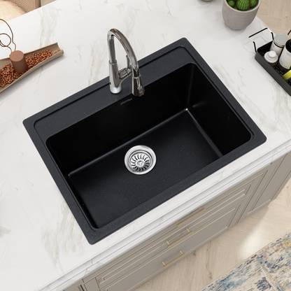 Plantex Quartz Sink for Kitchen/UV Protected Kitchen Sink/Granite Single Bowl Sink (APS-3400-24x18in) Top Mount