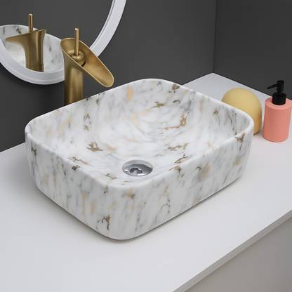 Sea Shore Designer Table Top Vessel Sink Wash Basin For Bathroom (16 x 12 x 5.5 Inch) Counter Top