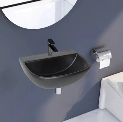 MOZATO (16*12*5) inch black matt finish attractive ceramic wash basin / (40*32*14) cm very beautiful black color ceramic wall hung basin / Wall Hung Basin