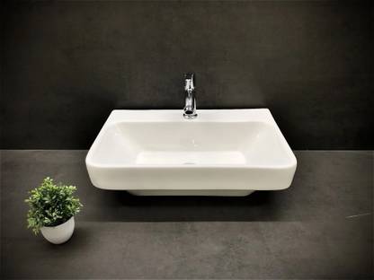 DELTA Table Top & Wall Mount Premium White High Gloss Ceramic WashBasin (18x12x5) Wall Hung Basin