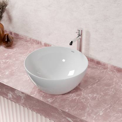 RUHE Blaze Modern Ceramic Round Wash Basin | Countertop Bathroom Vanity Sink | Wash Basin Tub | Basin for Bathroom and Hotels Table Top Basin