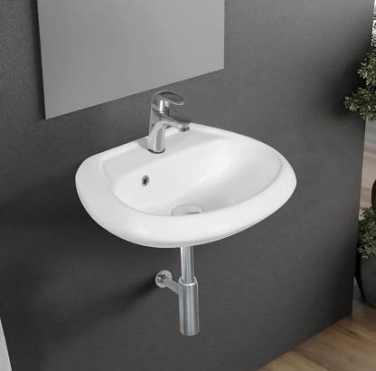 OSOSAM Glossy Finish Tabletop Vessel Sink Basin For Bathroom (18 x 13 x 5.5 Inch) Ceramic Wall Mount Wash Basin for Bathroom & Living Room (18x14 inch) Counter Top