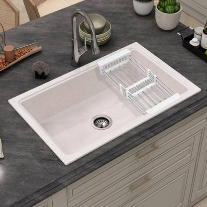 Plantex Granite Single Bowl Kitchen Sink/Quartz Acrylic Kitchen Sink/Sink for Kitchen Sinks with Coupling/Wash Basin (32x20 Inches) Under Counter Basin