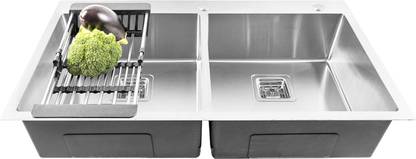 Fossa 37x18x10 Inch Double Bowl With Tap Hole Premium Handmade Kitchen Sink FS-11 Vessel Sink
