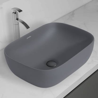 Plantex Ceramic Tabletop Washbasin/Countertop Wash Basin/Basin for Bathroom (ALPHA-NS-GREY-MATT) Table Top Basin