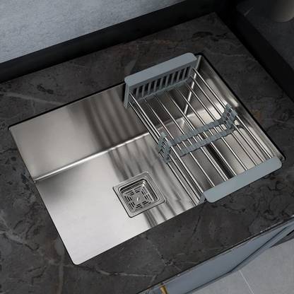 MESSINA 24 X 18 X 10 HANDMADE KITCHEN SINK 304 GRADE HEAVY-DUTY PREMIUM QUALITY MATT 304 HANDMADE sound proof KITCHEN SINK HEAVY-DUTY PREMIUM QUALITY CHROME MATT FINISH (24"×18"×10") SILVER vessel sink DL_0.1A3 Vessel Sink