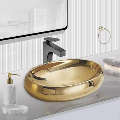 CERAMICA CREATIONS CERAMICA Premium Designer Basin(L61 X W43 X H14Cm) AM 2202 GOLDEN TABLE TOP CERAMICA Premium Designer Basin(L61X W43 X H14Cm)AM 2202 GOLDEN TABLE TOP Table Top Basin