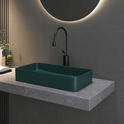 Glexero Premium Quality Matt Finish Teal Green Colour Counter Top Basin Table Top Wash Basin Table Top Basin