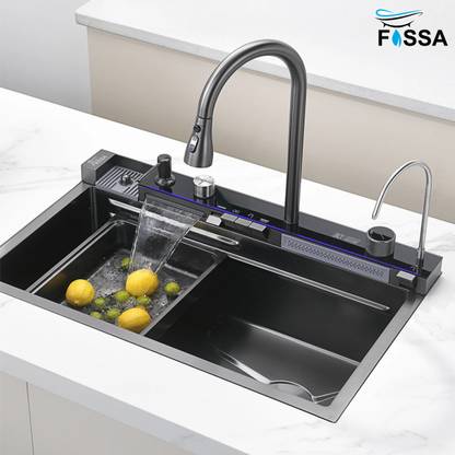 Fossa 30"x18"x10" Piano Waterfall Kitchen Sink With Pull-Out Faucet & Accessories FS-WFNP Vessel Sink