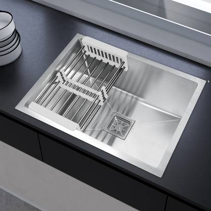 Plantex Stainless Steel Kitchen Sink/Sink for Kitchen 304 Grade Stainless Steel Handmade Kitchen Sink With Drain Rack (24x18 Inches) Vessel Sink