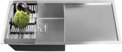 Fossa 37"x18"x10" Inch Single Bowl With Drain Board Premium Handmade Kitchen Sink FS-09Silver Vessel Sink