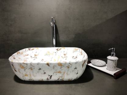 DELTA SANITARYWARE Premium Ceramic Wash Basin with Waste Pipe & Coupling Set Designer RJ-1001 GLOSSY Table Top Basin
