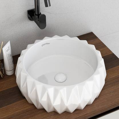 Plantex Wash Basin/ Platinium Ceramic Tabletop Round Wash Basin/Countertop Sink (15 x 15 x 6 Inch) Table Top Basin