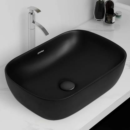 Plantex Ceramic Basin for Bathroom/Table Top Wash Basin/Washbasin -Marble Finish (ALPHA-NS-BLACK) Table Top Basin