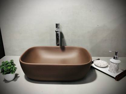 DELTA Designer Ceramic Wash Basin Matt(Chocolate Brown)with Waste Pipe & Coupling set (18*13*5)(Matt Chocolate Brown) Table Top Basin