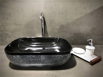 DELTA Premium Black Texure Designer Ceramic Wash Basin(22) (18x13x5)(0022) Table Top Basin