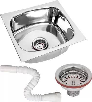 INNOMAX Sink Premium Quality Single Bowl Kitchen Sink Size 12*12Inch With Royal Coupling &Waste Pipe Under Counter Basin