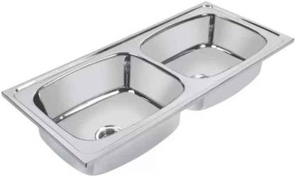 DENMARK DENMARK SS Double Bowl Kitchen sink Sink_37X18X8 Inches With Accessoseries Coupling & Ajustable Pipe Vessel Sink