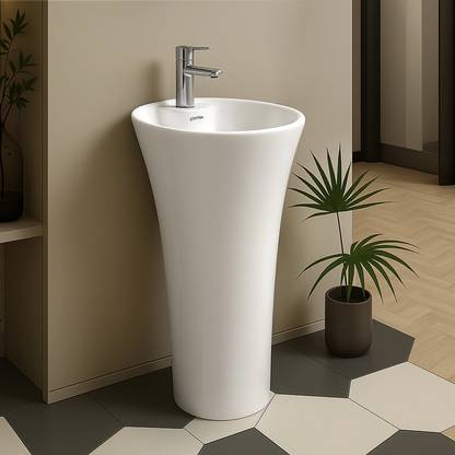 Plantex Pedestal Basin for Bathroom/Ceramic Pedestal Free Standing Wash Basin for Home Pedestal Basin