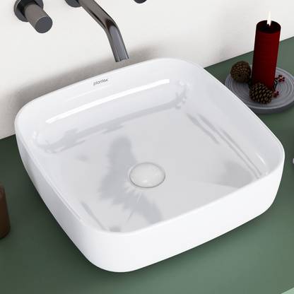 Plantex Wash Basin/Basin for Bathroom/Wash Basin Hand Wash Platinium Ceramic Tabletop Square Wash Basin/Countertop Sink (16 x 16 x 5 Inch) Table Top Basin