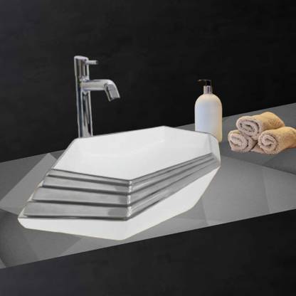 BRIGHT WORLD 1303 (52*33.5*14) CM VERY STYLISH & BEAUTIFUL CERAMIC TOP COUNTER BASIN / SUPER GLOSSY FINISH LUXURIOUS CERAMIC WASH BASIN FOR HOME, Table Top Basin