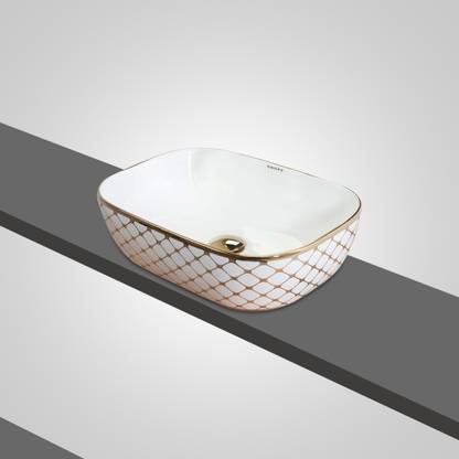 Drops Luxury Bathware DINTO GOLDEN CAT NO 3240 Premium Table Top Ceramic Wash Basin /Vessel Sink with Slim Rim for Bathroom (18"X14"X6") Inch, Glossy Finish) Table Top Basin