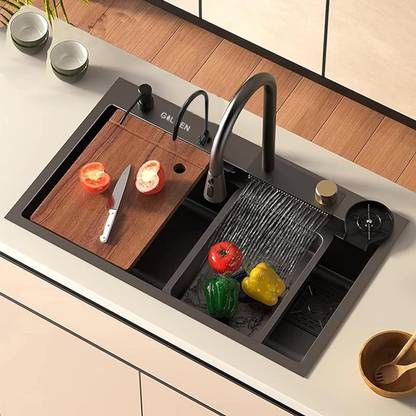 Golden 30x18 Waterfall Kitchen Sink with Integrated Waterfall and Pull-down Faucet Set FS-WF303 Vessel Sink