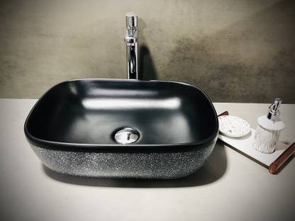 DELTA Premium Designer Ceramic Wash Basin Matt Finish with Waste Pipe & Coupling set (18x13x5)(M22-Matte) Table Top Basin