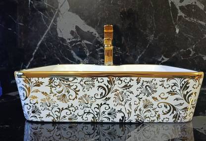 LOFINA PREMIUM GOLDEN WHITE IMPORTED TABLE TOP GOLD WASH BASIN (48.5X37X13 cm) 1003 LOFINA1003 Table Top Basin