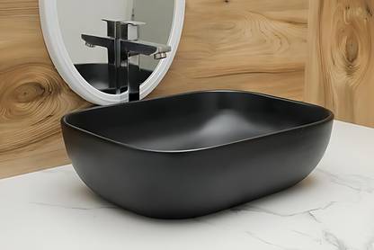Lofina Ceramic Premium Designer Table Top Counter Top BLACK Wash Basin Ceramic Wash Basin BLACKMATT (L45XW32.5XH12.5 Cm)Counter top Ceramic Wash Basin Table Top Basin Table Top Basin