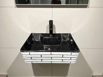 Clayramic Premium Designer Ceramic(2 In 1)WashBasin With WastePipe & Coupling(M-Tap-Int) (12x16x5)(M-Tap-Int) Wall Hung Basin