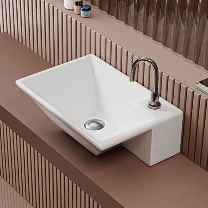 Syon RUBY Ceramic Wall Hung/Table Top/Corner Wash Basin for Bathroom & Living Room SYON070 Wall Hung Basin