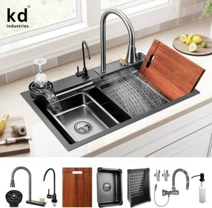KD INDUSTRIES MULTI-FUNCTIONAL ALL IN ONE 304 GRADE 30X18 WATERFALL KITCHEN SINK Vessel Sink
