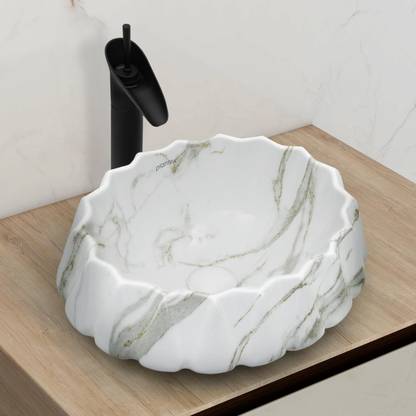 Plantex Ceramic Basin for Bathroom/Table Top WashBasin/Washbasin for Bathroom (LIZZA-NS-603-Marble Finish) Counter Top