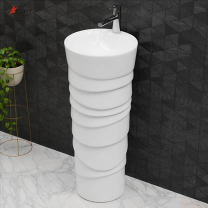 clayplus Designer One Piece Free Standing Damru Wash Pedestal Basin
