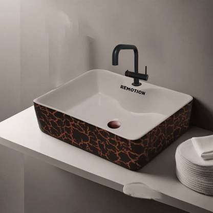 REMOTION Designer Table Top Vessel Sink Wash Basin For Bathroom (1 9 x 15 x 5.5 Inch) Counter Top