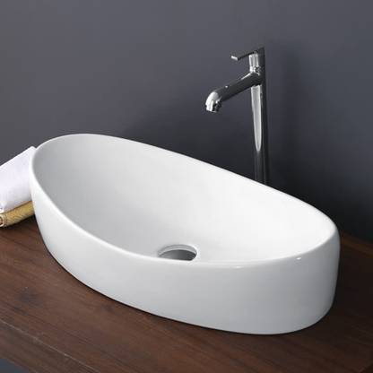 kemjo Ceramic White Table Top Wash Basin | 26.37 x 13.77 x 5.90 Inch | WT-Latina | Table Top Basin