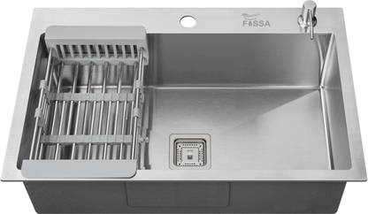 Fossa 24"x18"x10" Single Bowl With Tap Hole Handmade Kitchen Matte Finish FTS-04 Silver Vessel Sink