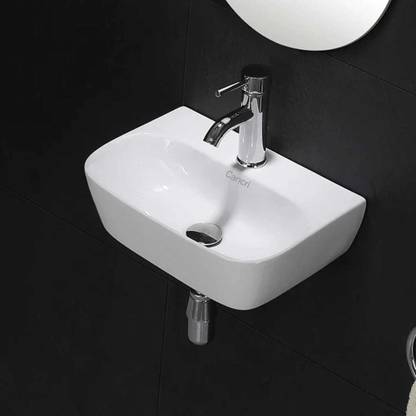 CANCRI Ceramic Wall Mount Wash Basin | Glossy White Finish sink (36 X 33.5 X 14)cm Wall Hung Basin