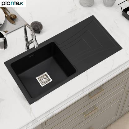 Plantex Granite Quartz Single Bowl Kitchen Sink With Drain Board (36x18 inches) APS-2026 Under Counter Basin