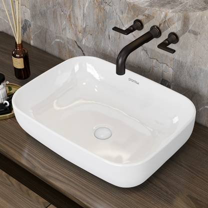 Plantex Platinium Ceramic Rectangular Wash Basin/Countertop Sink (18x13x5 Inch) Table Top Basin