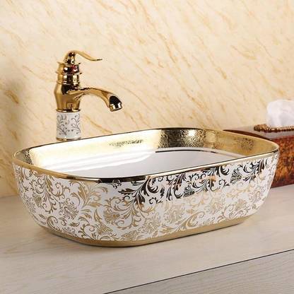 NEXA BATHWARE ROSS GOLD inported Art ceramic Wash Basin Countertop, Tabletop Ceramic Bathroom Sink/Basin Table Top Basin